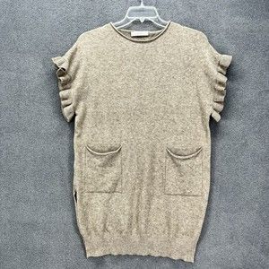 Omai oversized Sweater Dress womens beige pockets ruffled short sleeve‎
